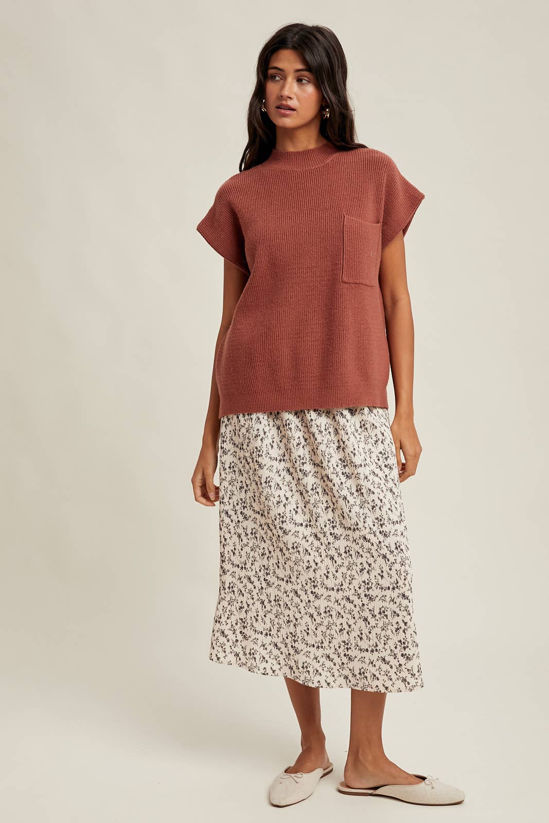 FLORAL CRINKLE MIDI SKIRT