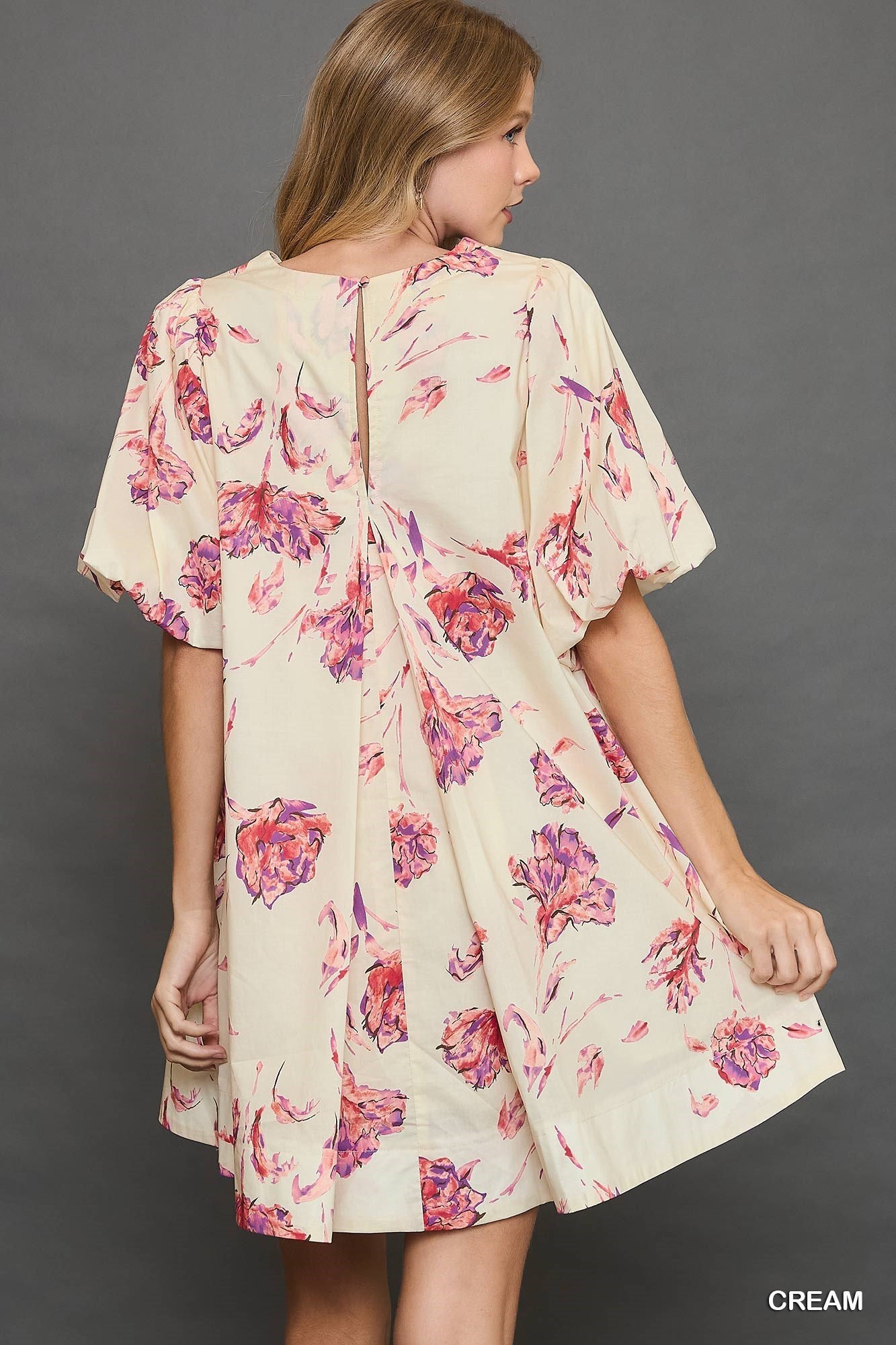 Floral Print Puff Sleeved Dress