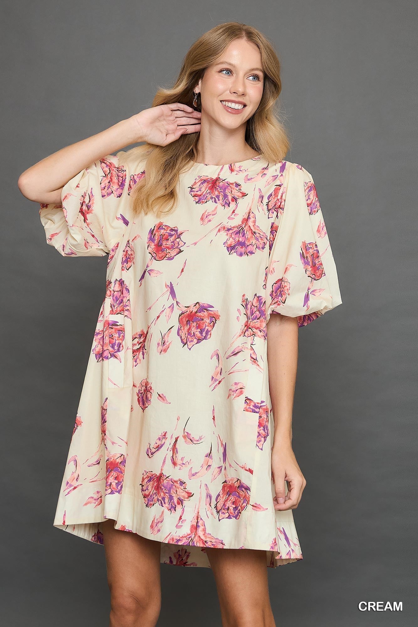 Floral Print Puff Sleeved Dress