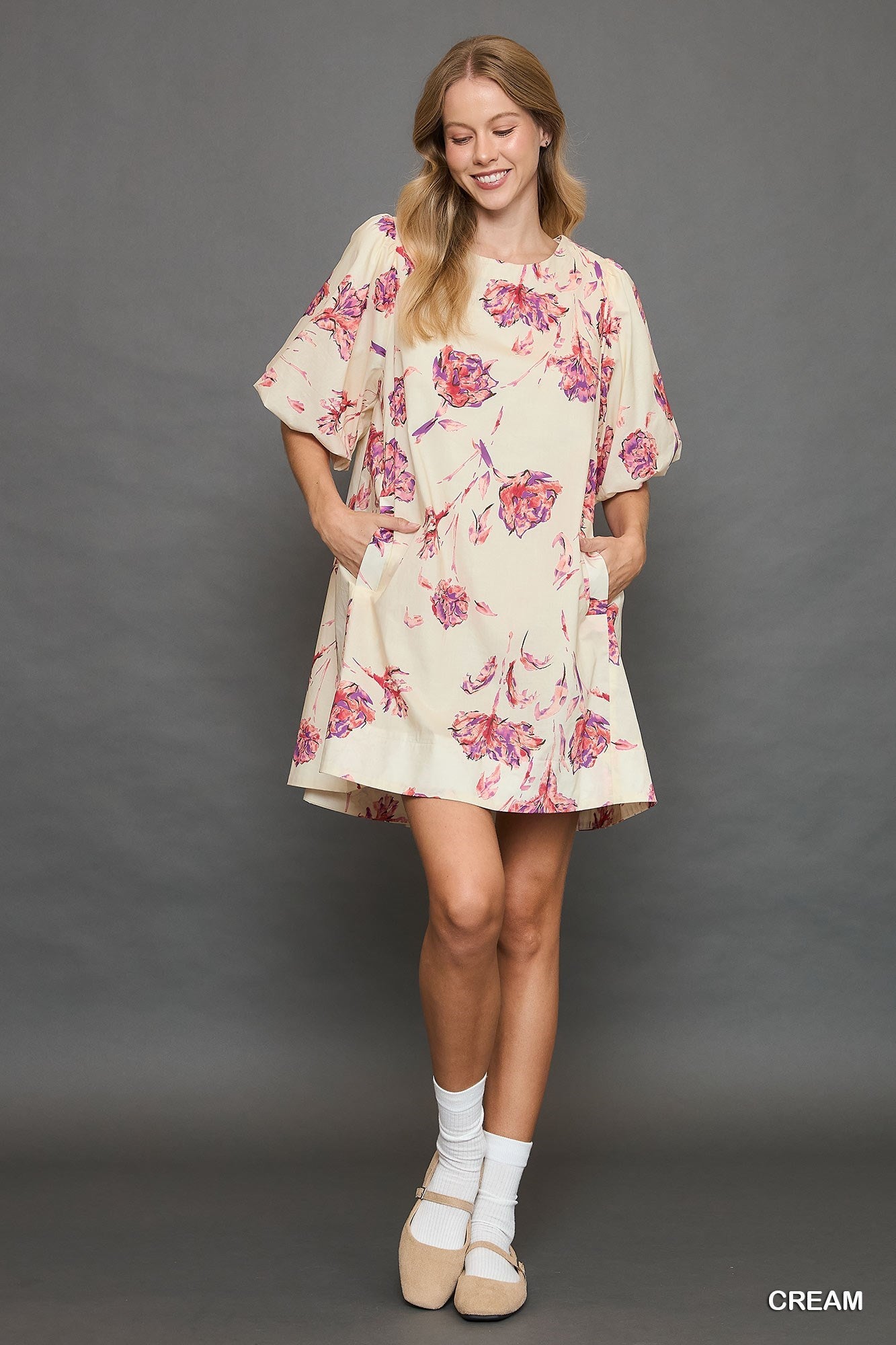 Floral Print Puff Sleeved Dress