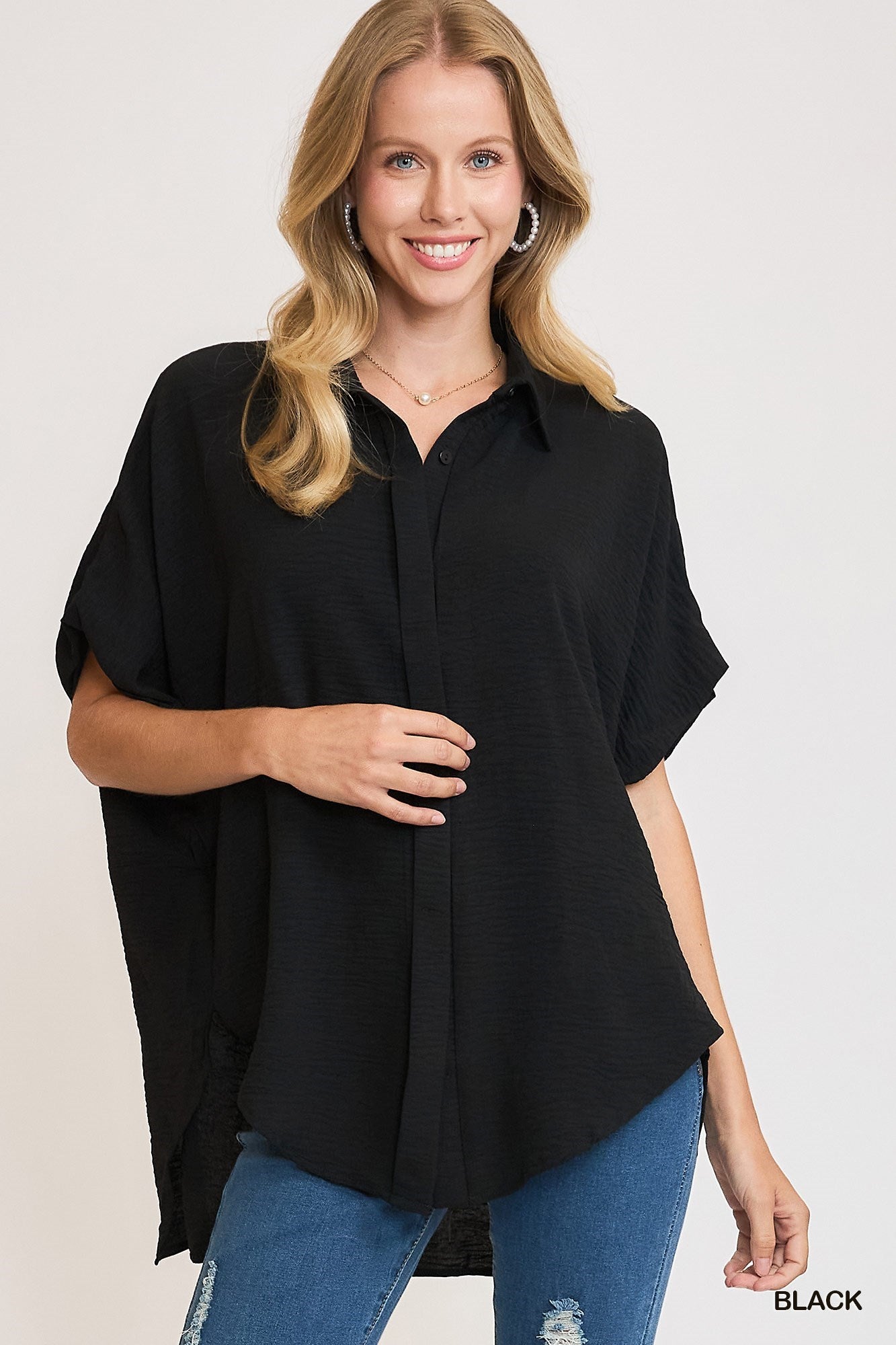 Oversized Dolman Button-Up Blouse