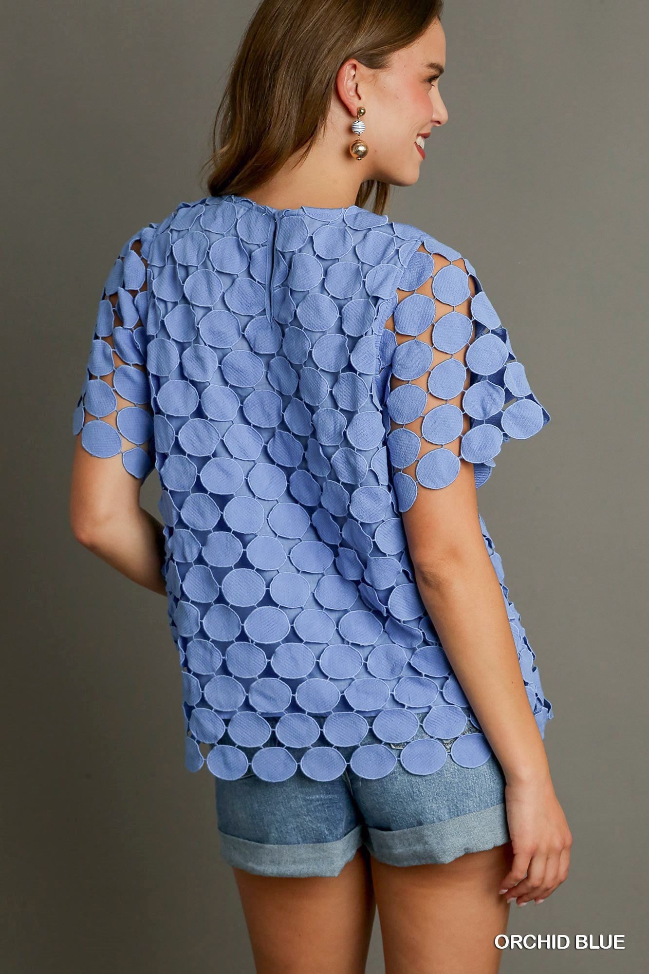 Polka Dot Lace Short Sleeve Top