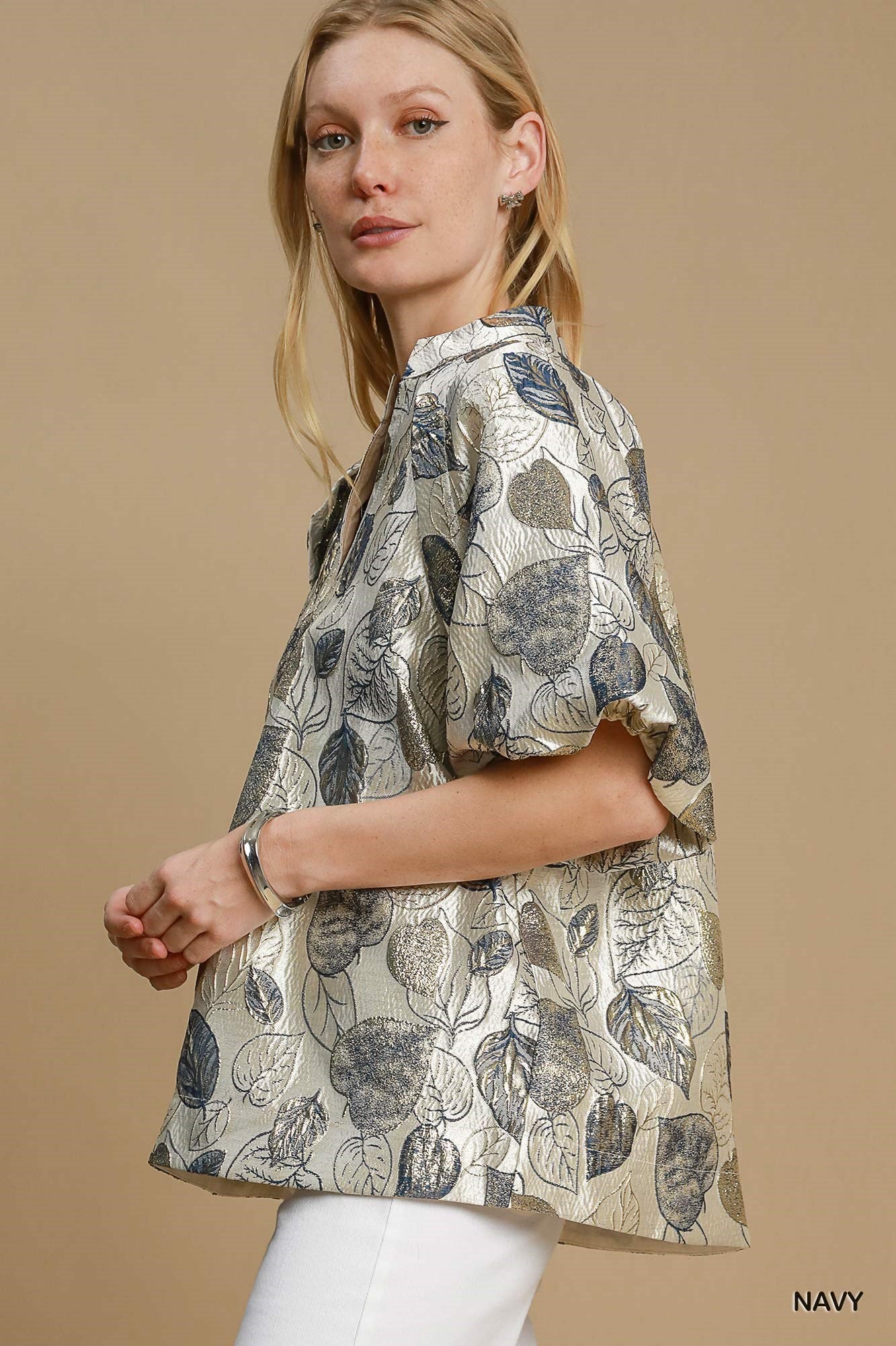Abstract Metallic Print Top