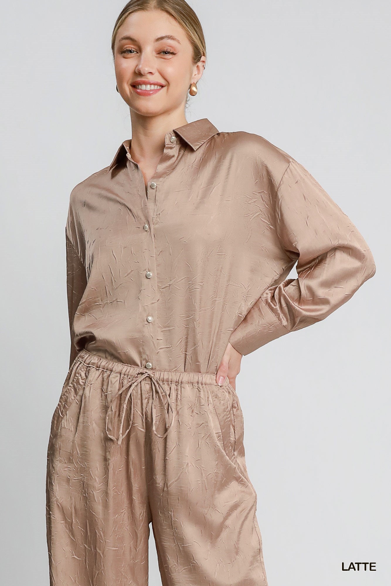 Textured Wrinkle Button Down Top