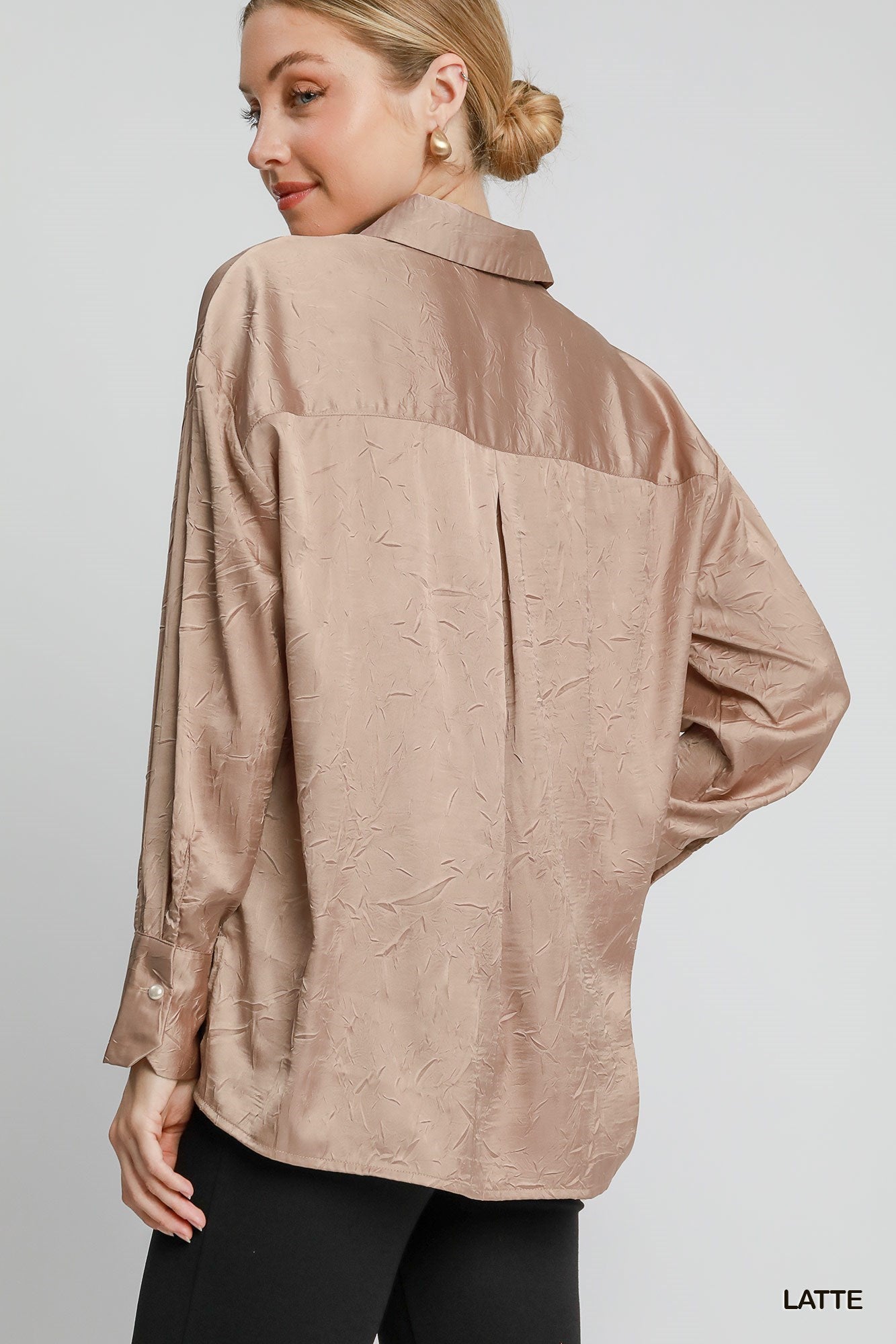 Textured Wrinkle Button Down Top