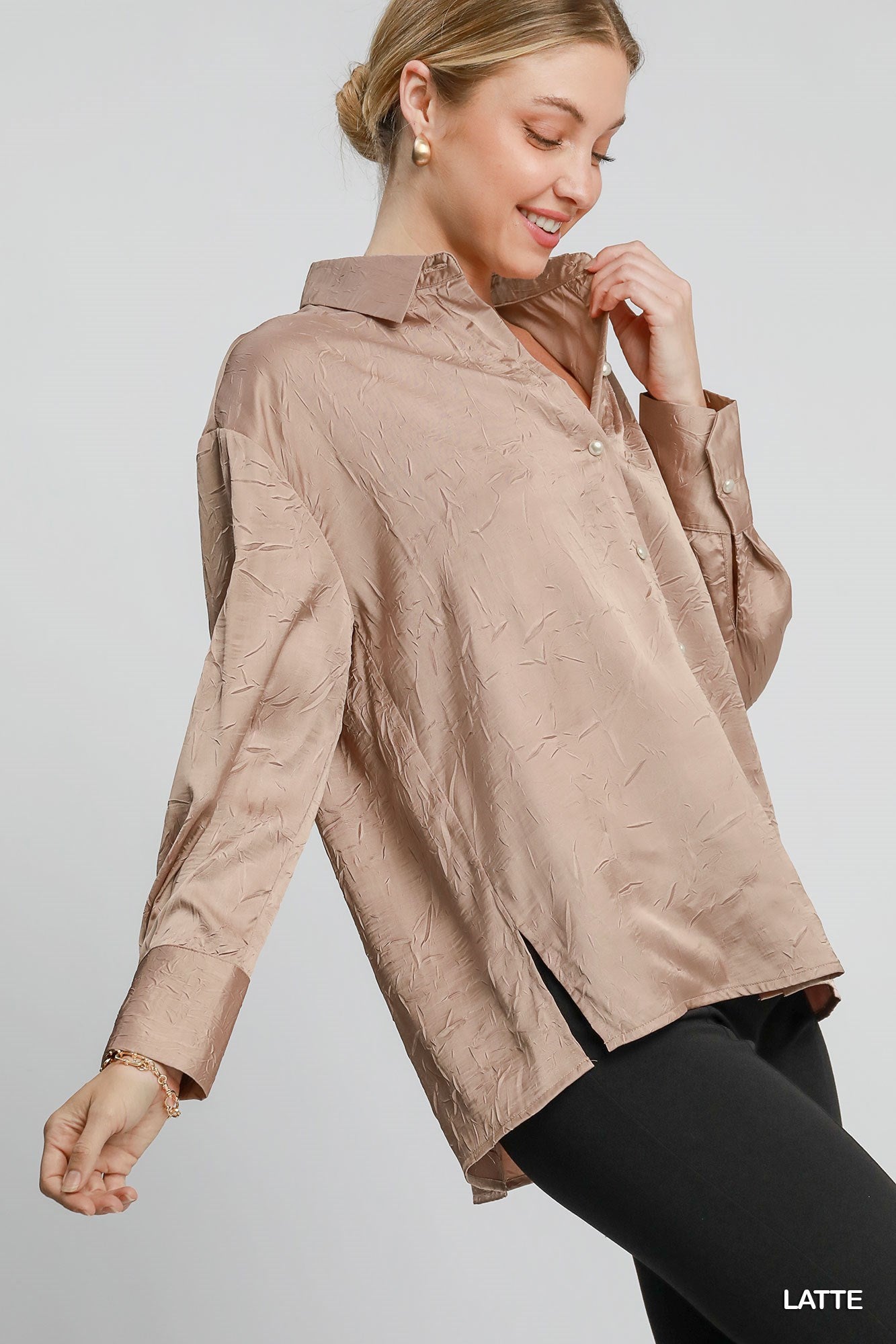 Textured Wrinkle Button Down Top