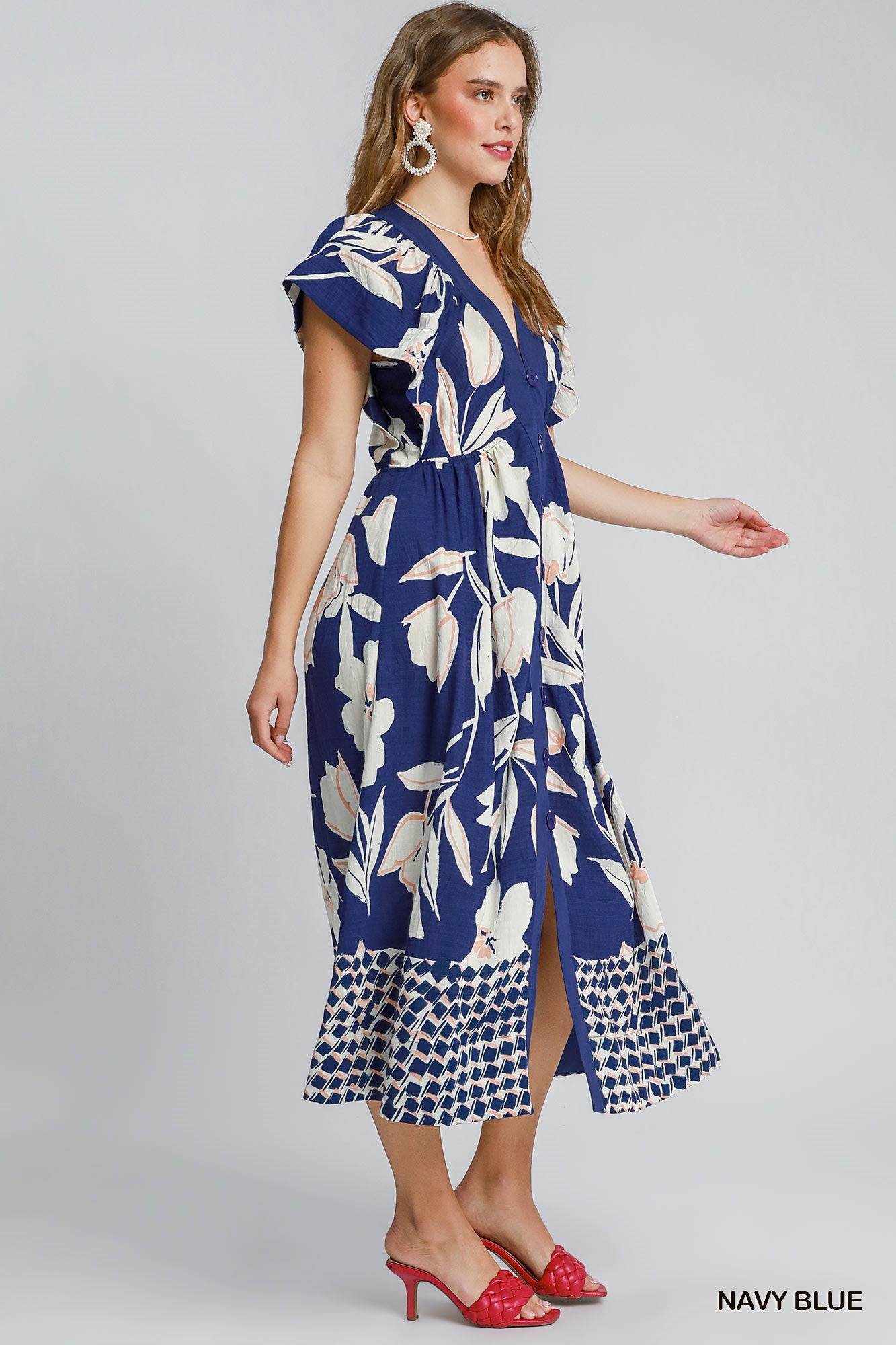 Botanical Bloom Button-Front Midi Dress