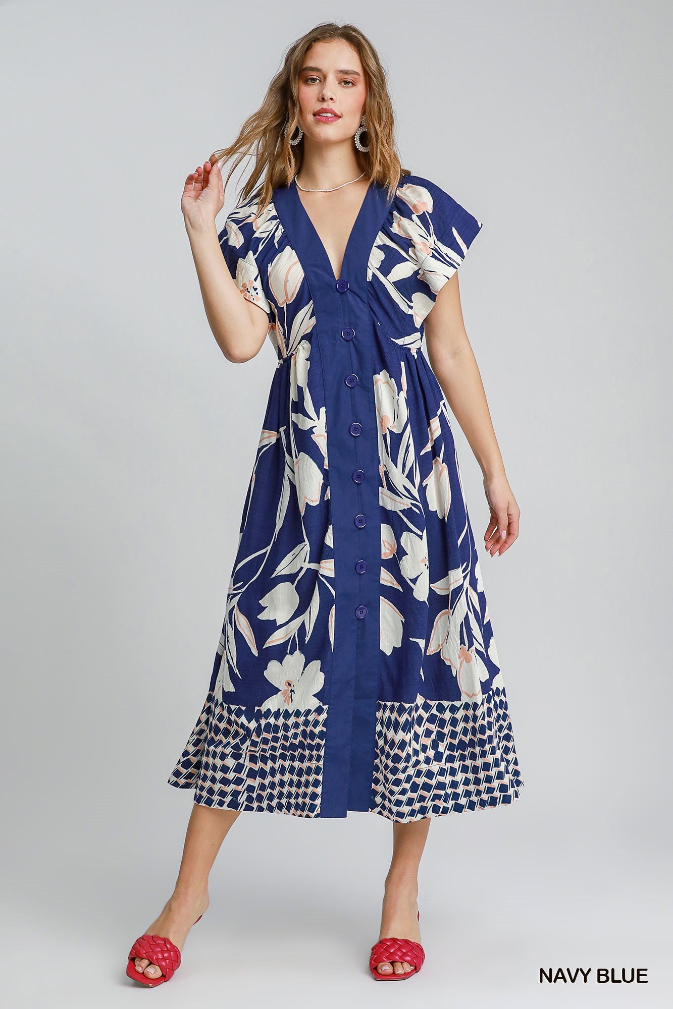Botanical Bloom Button-Front Midi Dress