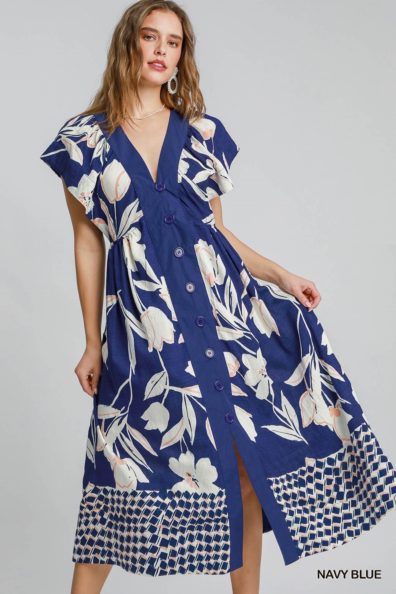 Botanical Bloom Button-Front Midi Dress