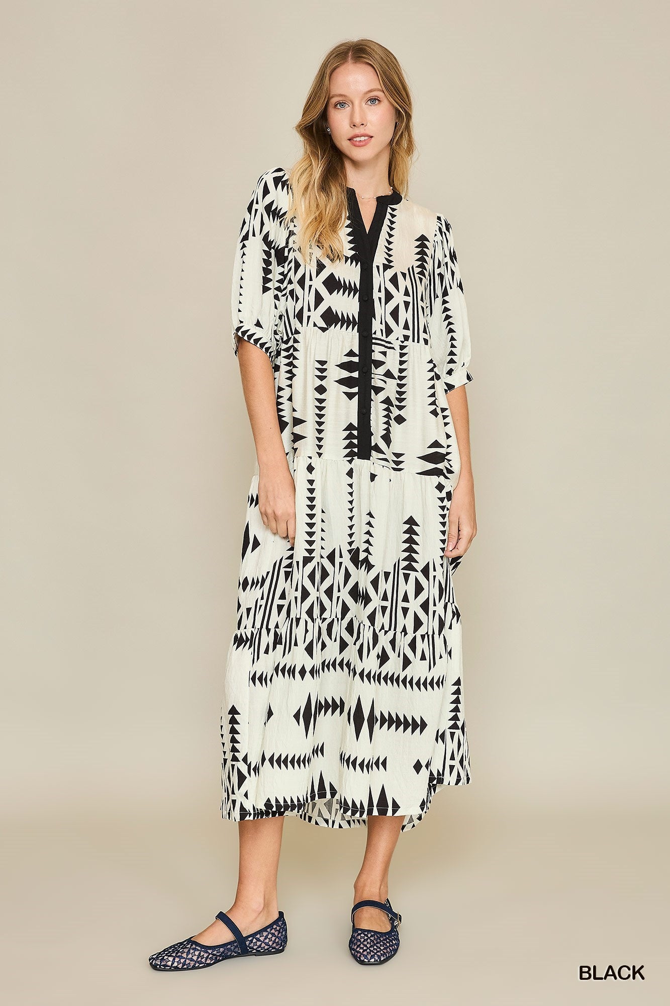 Aztec Print Half Button Dress