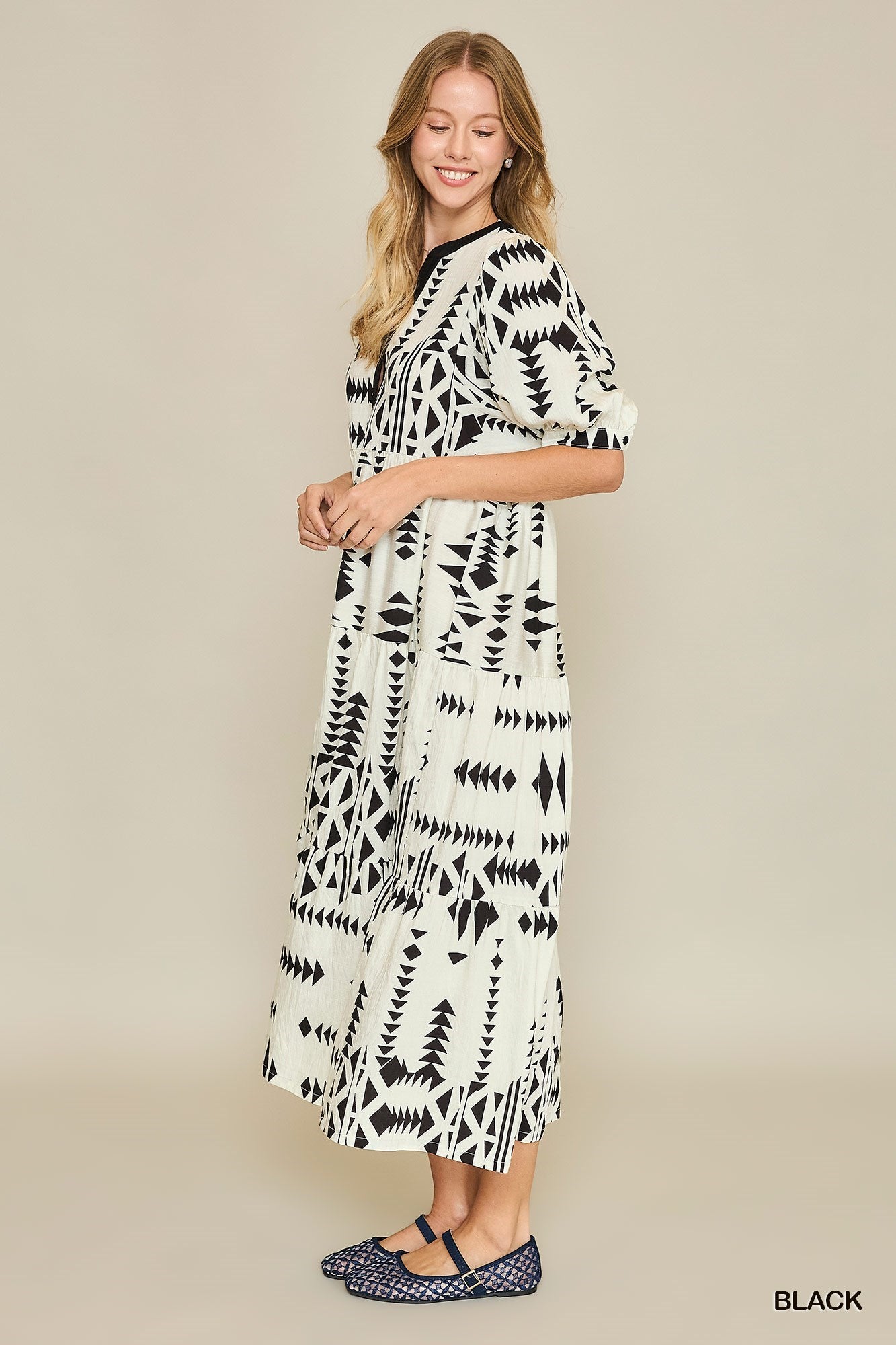 Aztec Print Half Button Dress