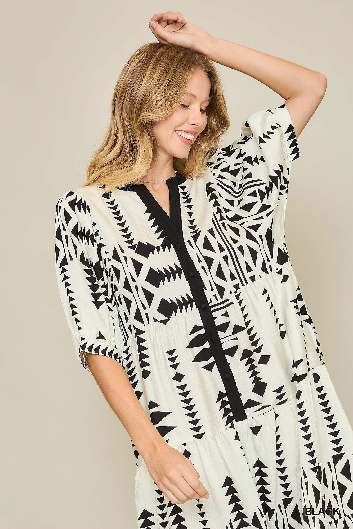 Aztec Print Half Button Dress
