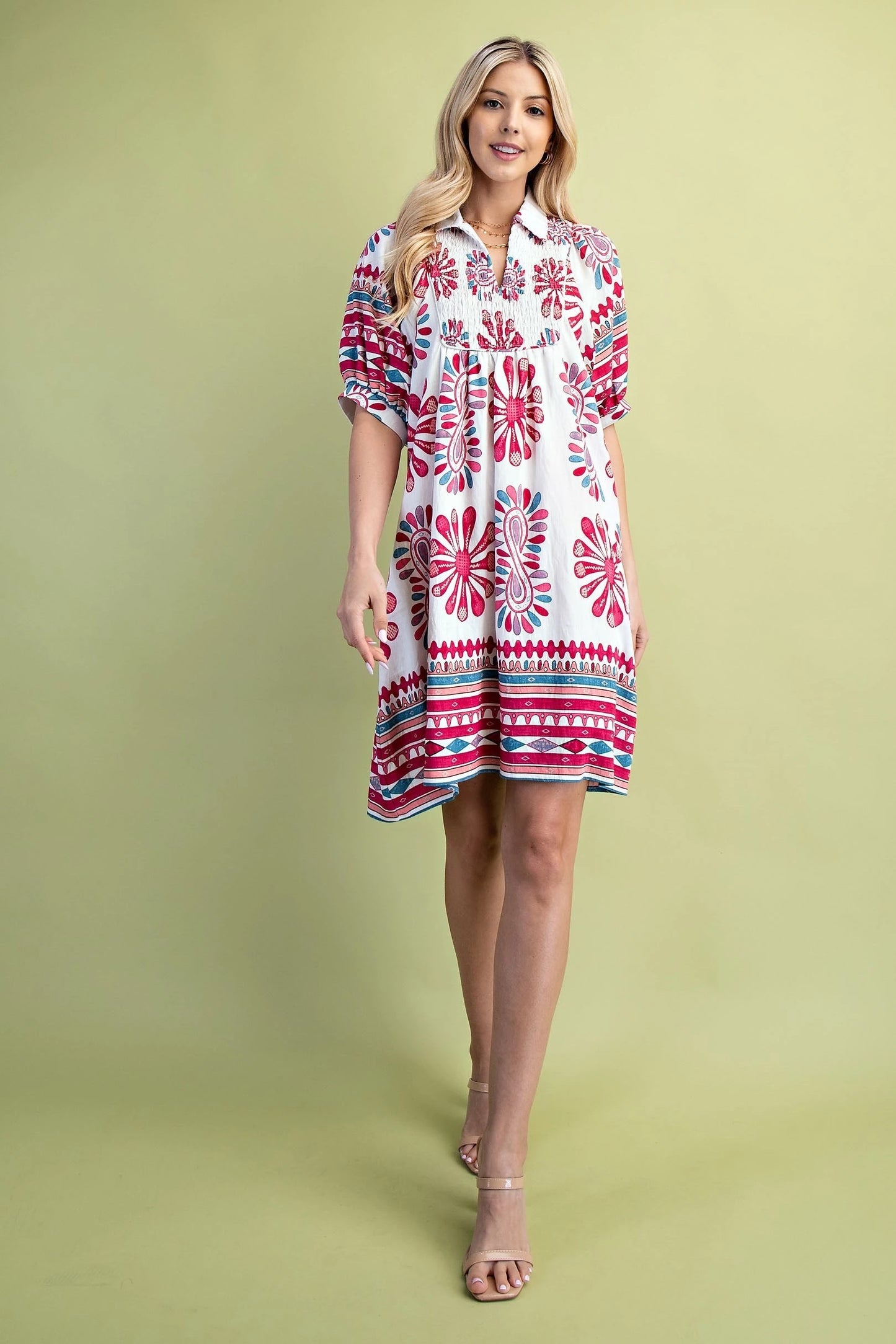 Printed Smocked Yoke Dress
