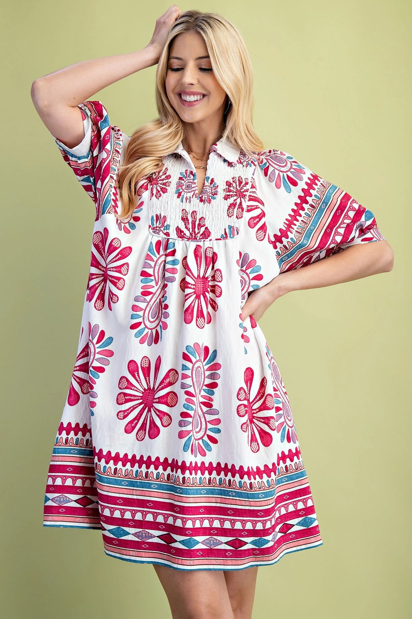 Printed Smocked Yoke Dress