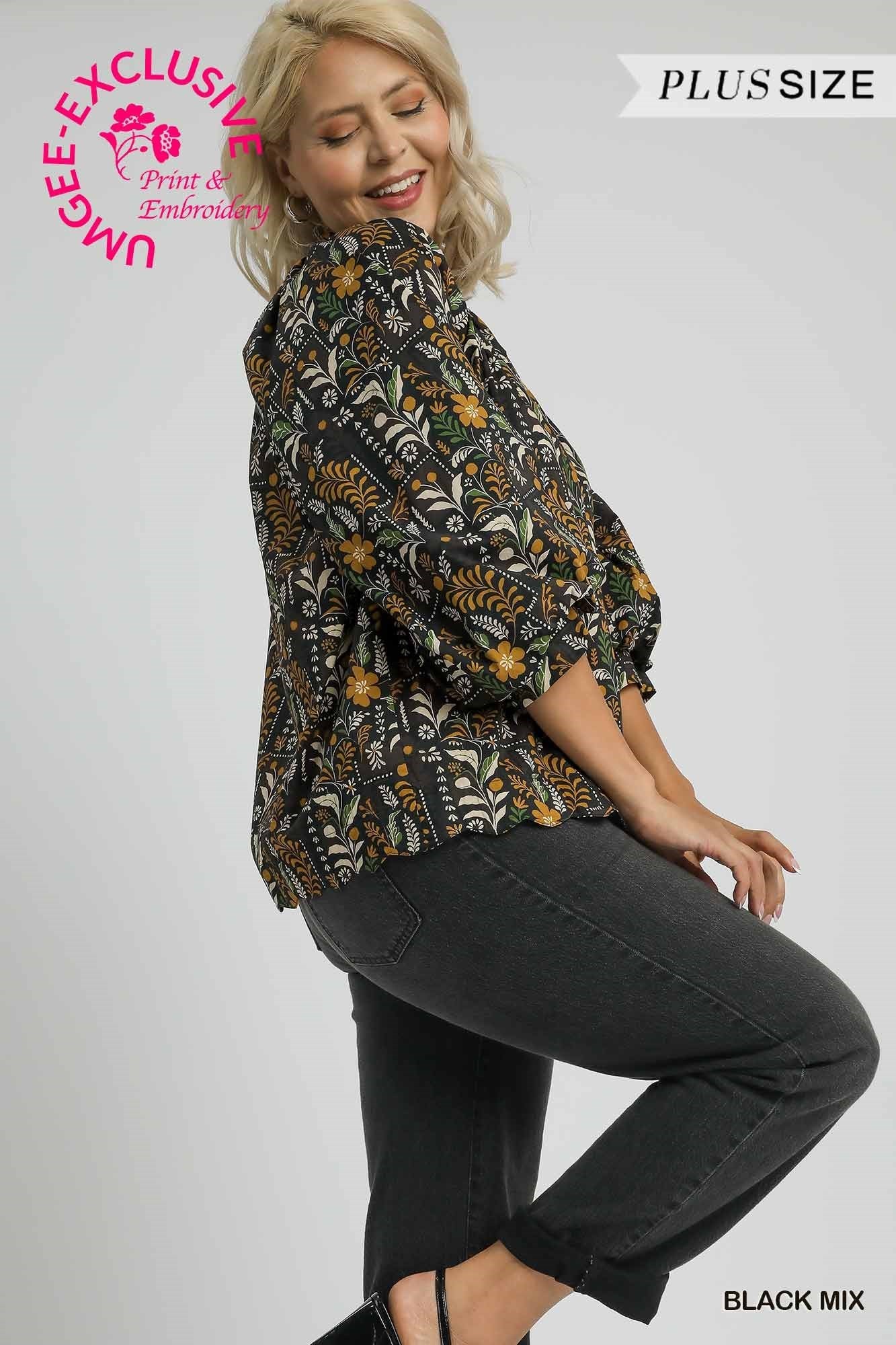Floral Print Scallop Hem Blouse