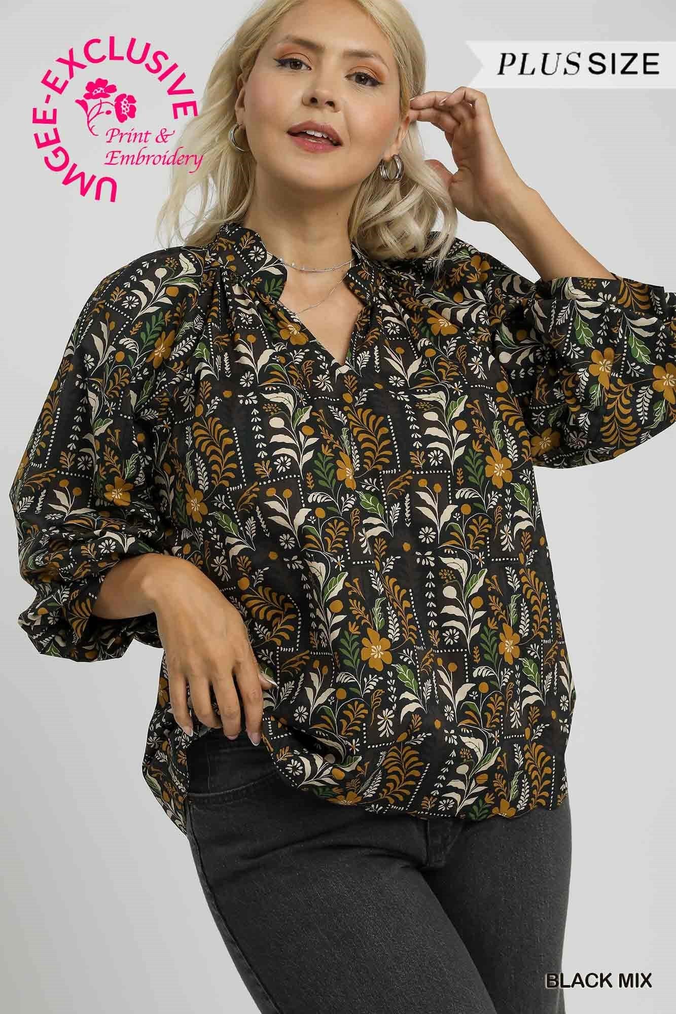 Floral Print Scallop Hem Blouse