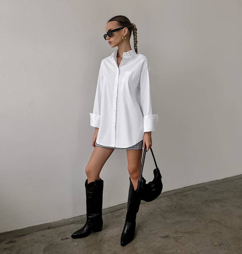 White Lapel Loose  Daily Shirt