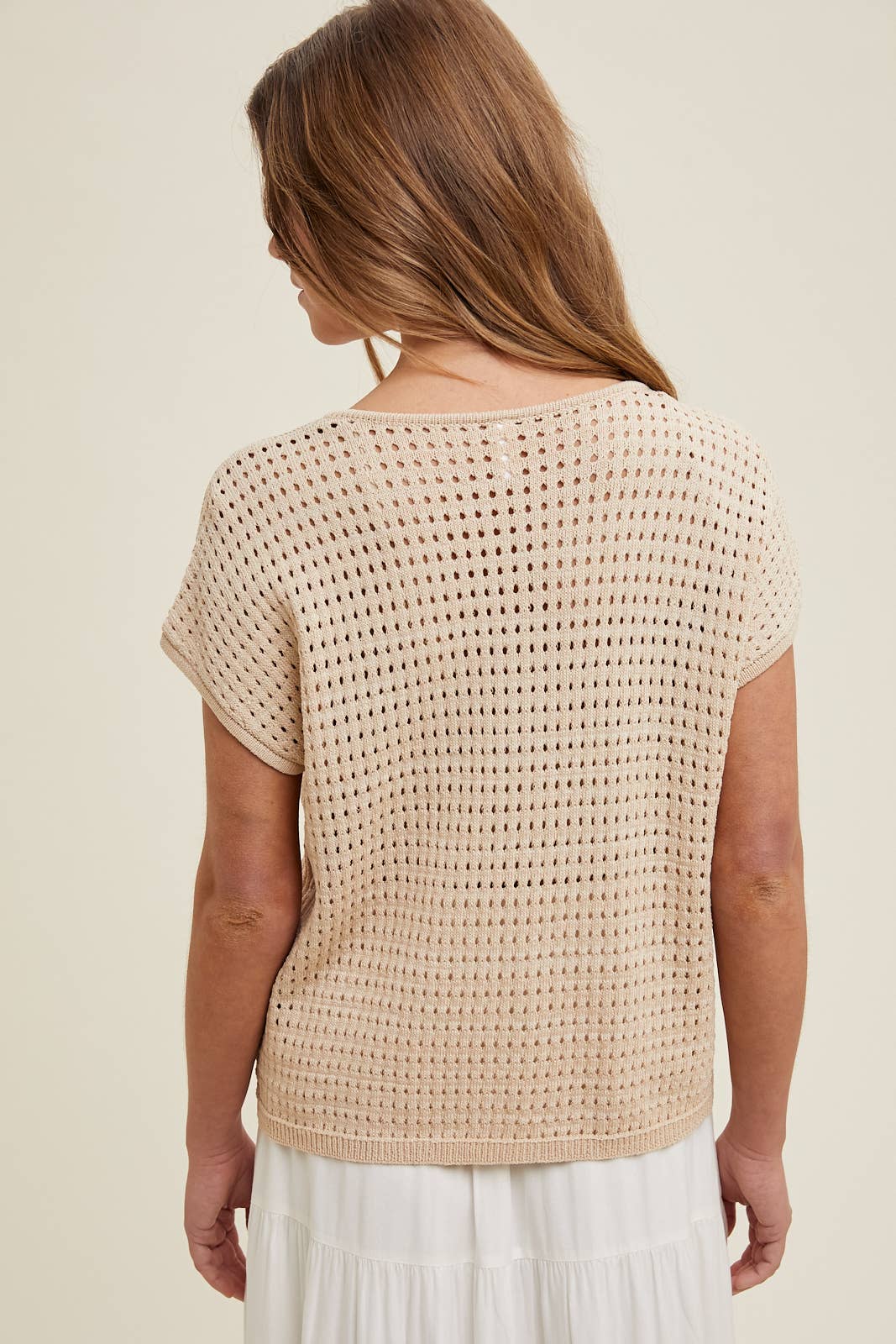 OPEN-KNIT BUTTON-UP SWEATER TOP