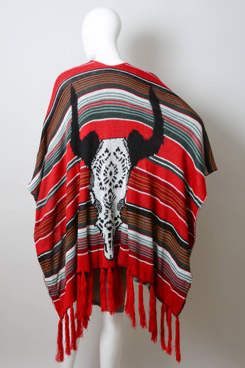 Bohemian Cow Skull Serape Kimono Red