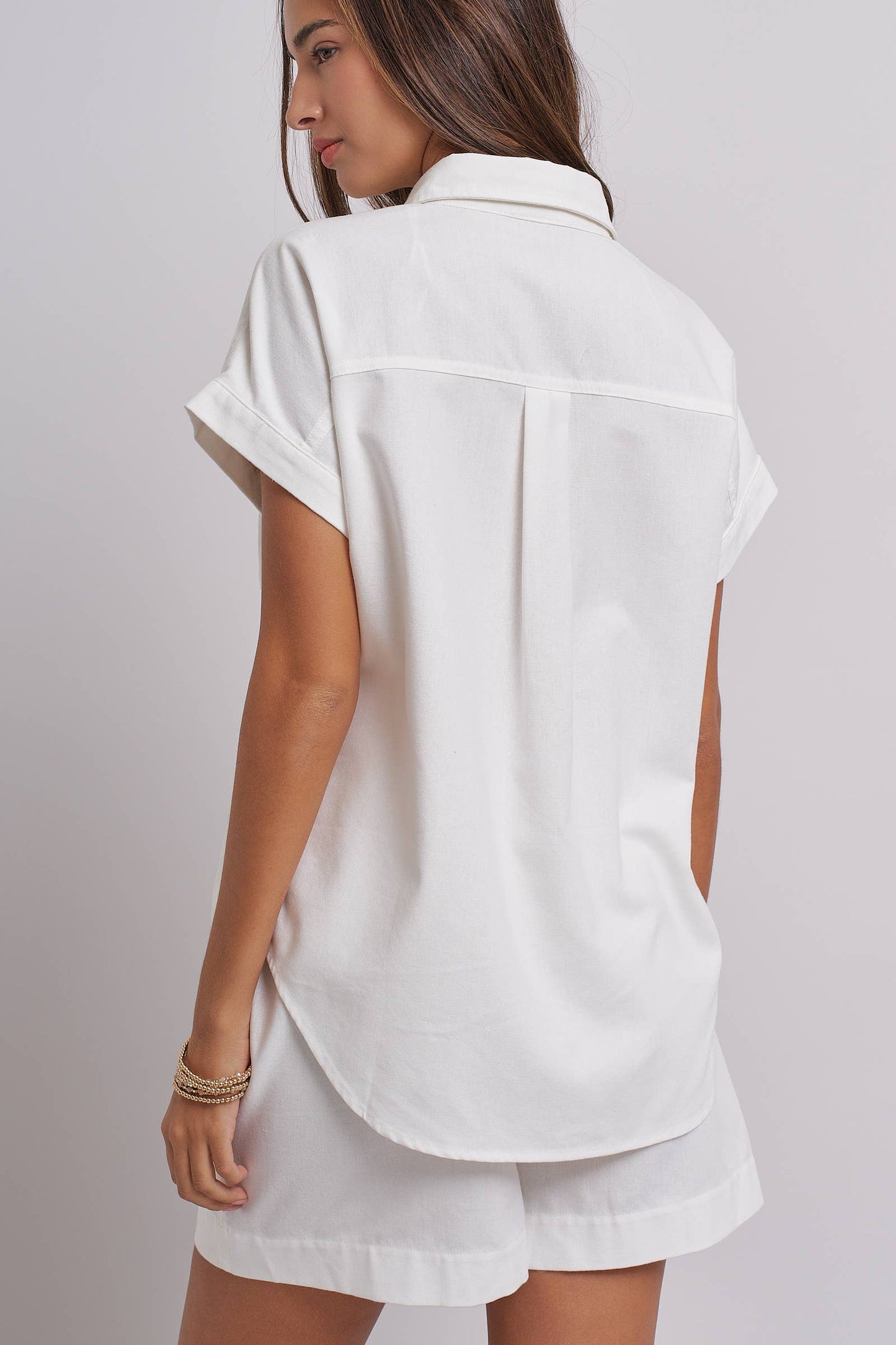 Striped Linen Short Sleeve Button-Down Shirt