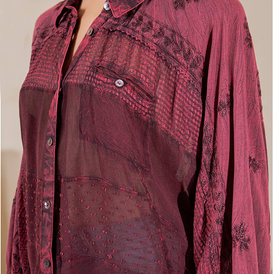 Embroidery Bishop Sleeves Loose Top