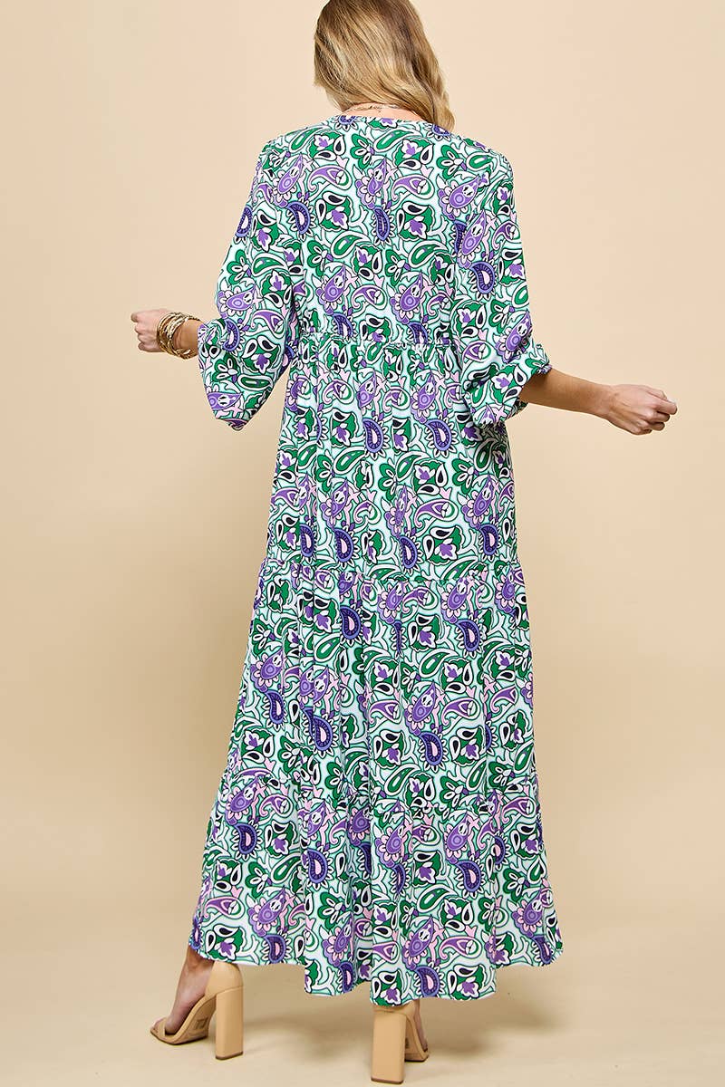 Paisley Print V neck Maxi Dress
