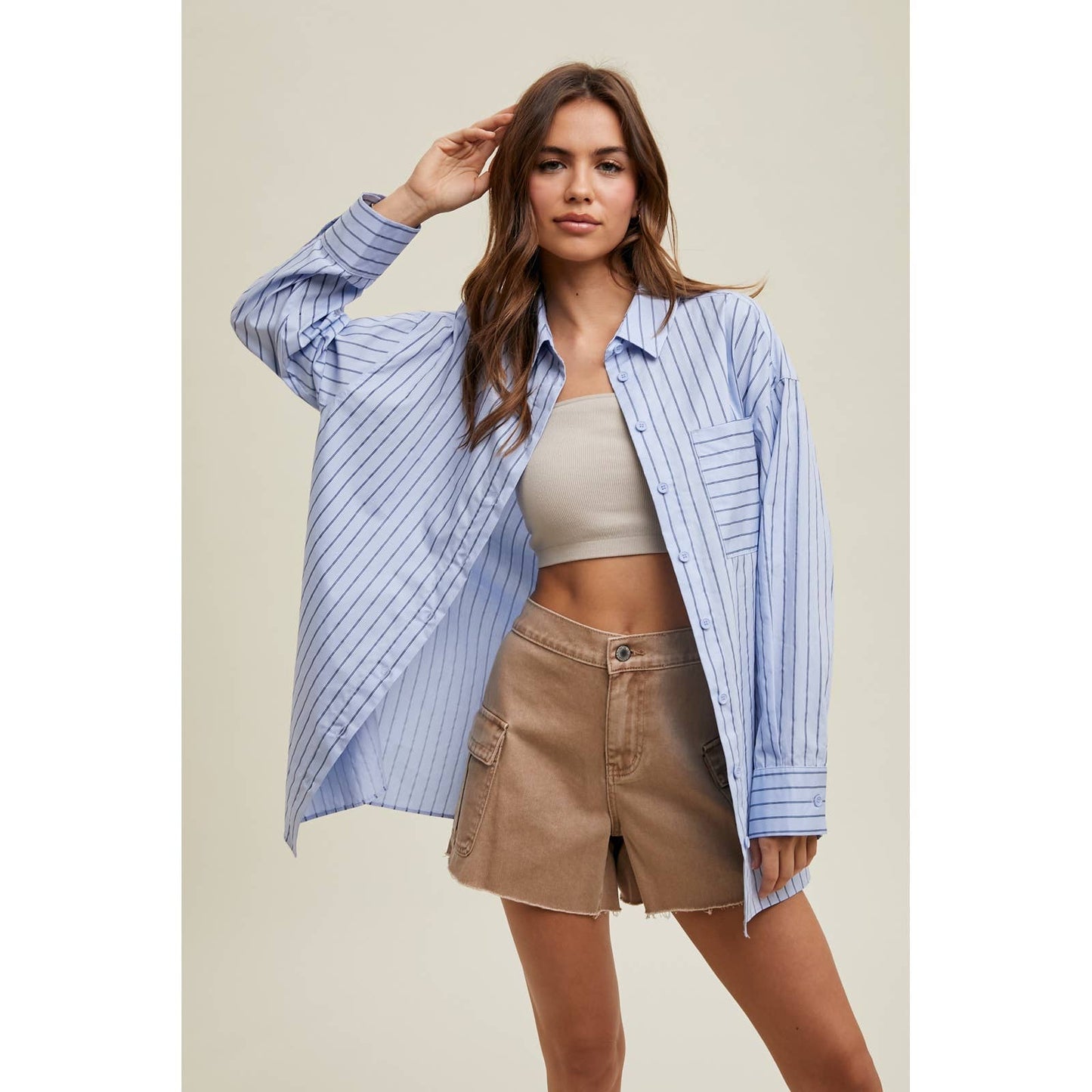 BOYFRIEND STRIPED BUTTON-UP SHIRT