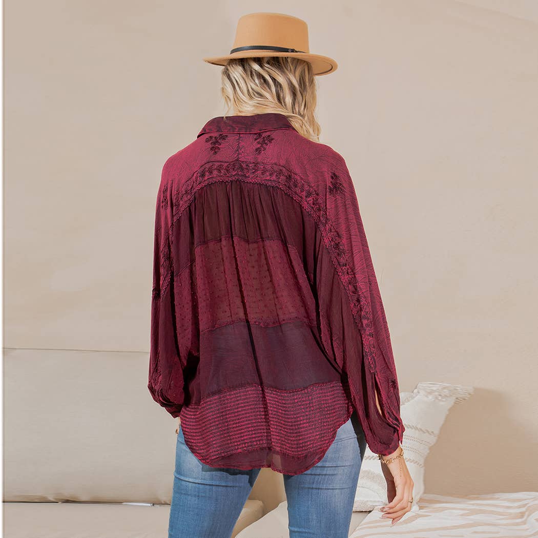 Embroidery Bishop Sleeves Loose Top