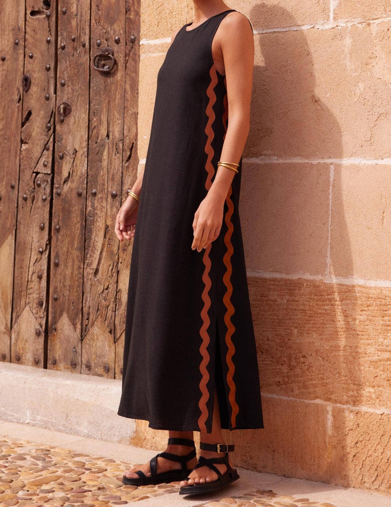 Sleeveless Black Maxi Dress with Side Slit