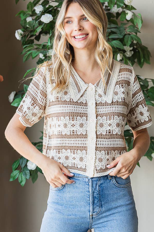 Button up Floral Crochet top