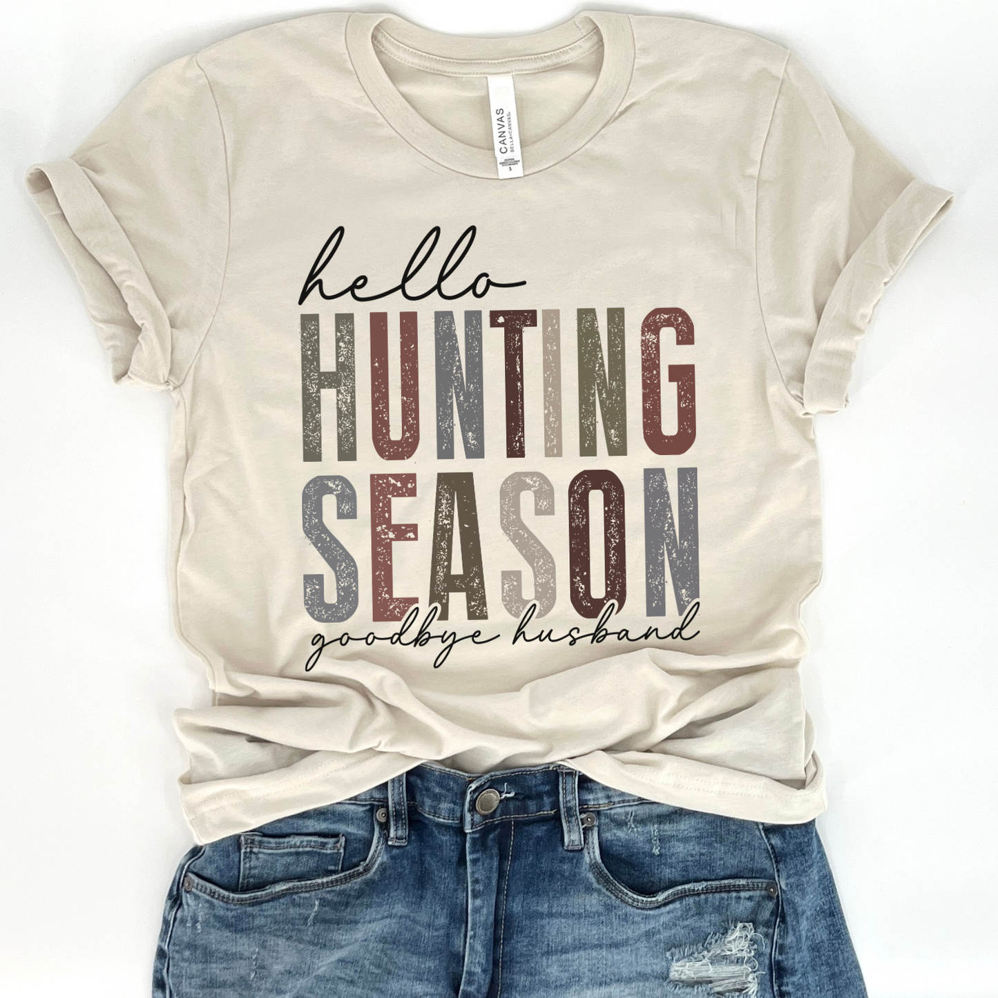 hello hunting season, goodbye husband women's t-shirt