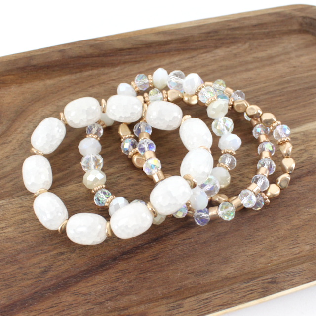 4 Row Crack Stone Bead Bracelet Set