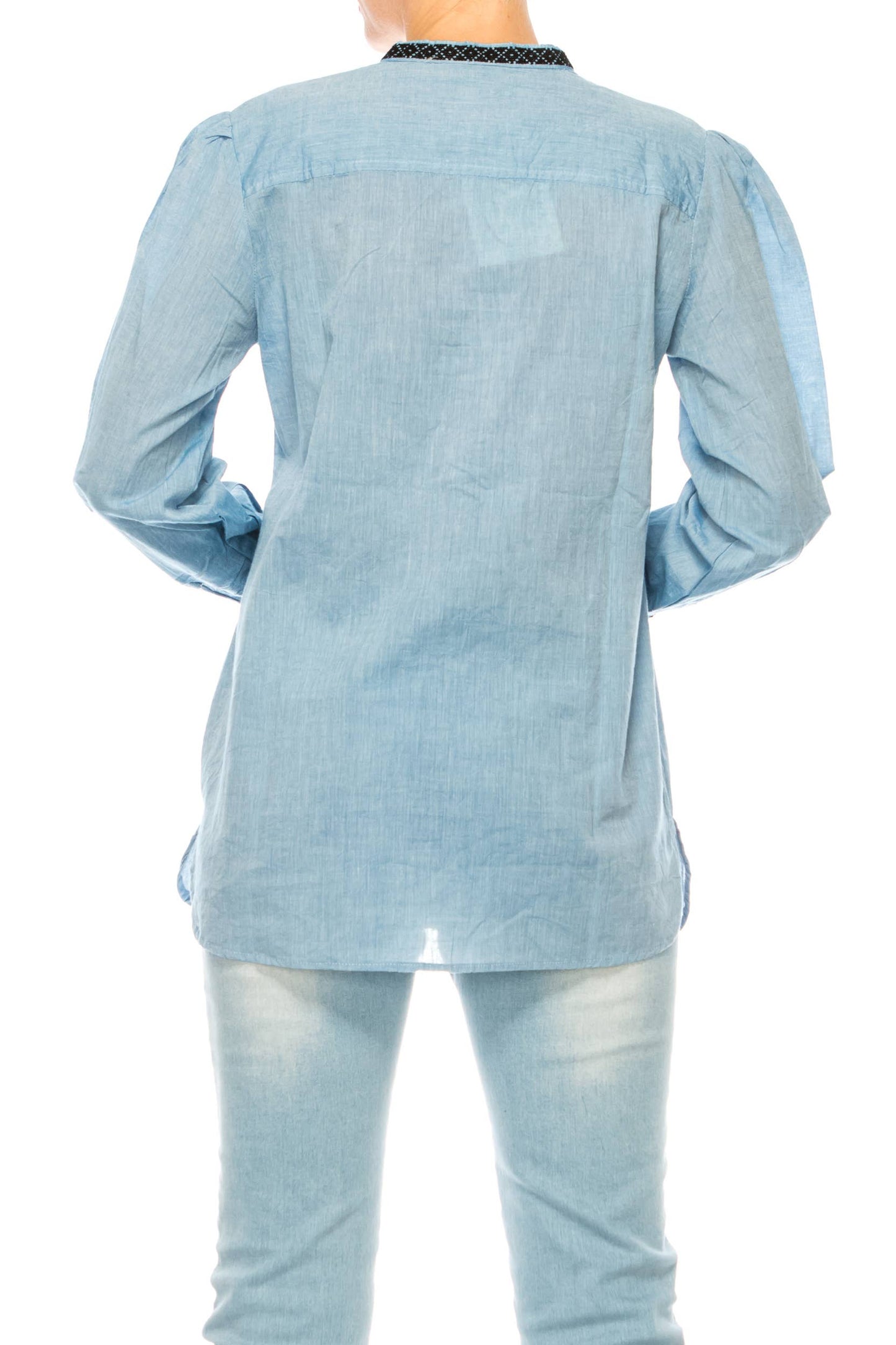 Button Down Chambray Tunic with Embroidery
