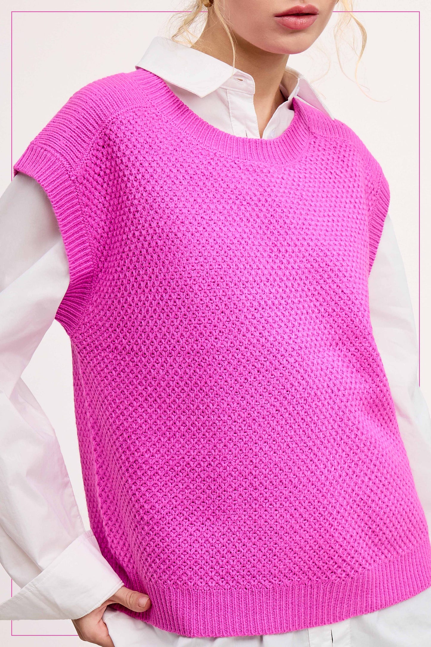 Loose Fit Round Neck Sweater Vest Top