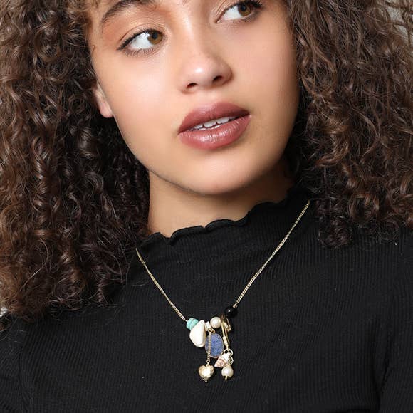 Stone Gem Charm and Shell Chain  Necklace