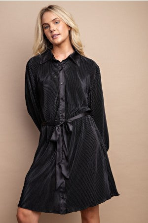 Satin Pleated Shirt Dress