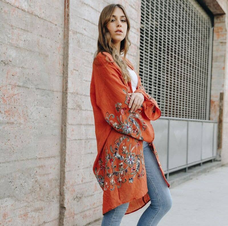 Long Floral Kimono Cardigan