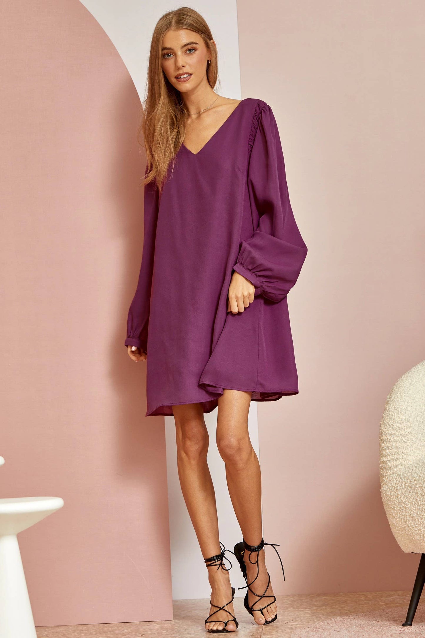 V Neck Flowy Woven Dress