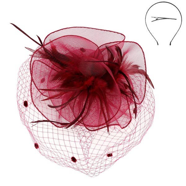 KENTUCKY DERBY FLOWER FEATHERS VEILED FASCINATOR