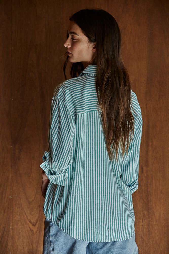Woven Cotton Collar Neck Button Front Long Sleeve
