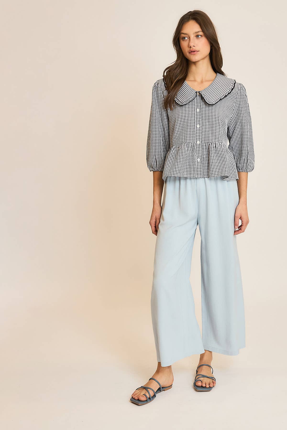PLAID PETER PAN COLLAR BUTTON-UP BLOUSE