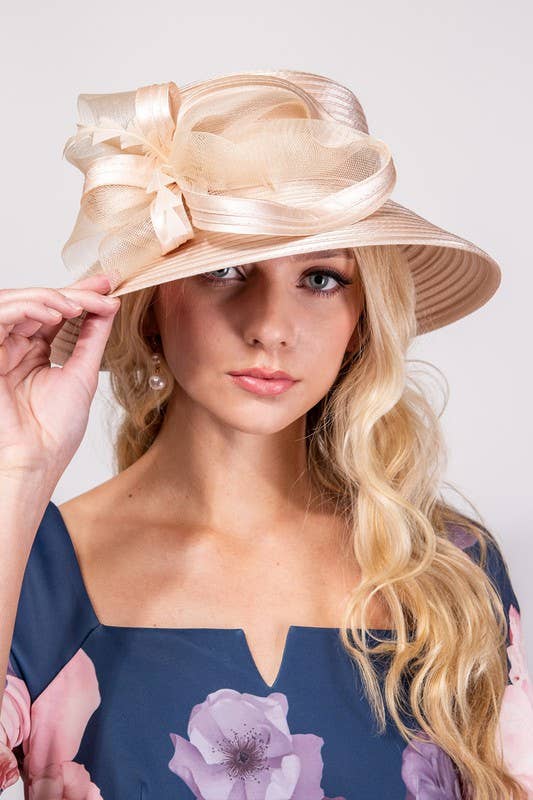 DOWN BRIM FLORAL DRESSY BRAID HAT