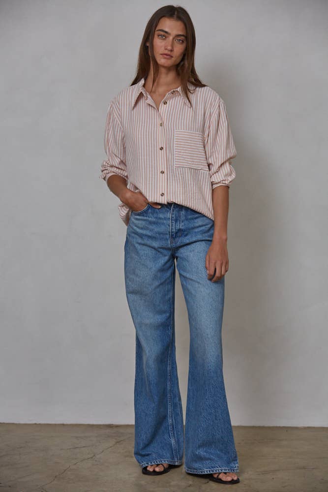 Woven Cotton Collar Neck Button Front Long Sleeve