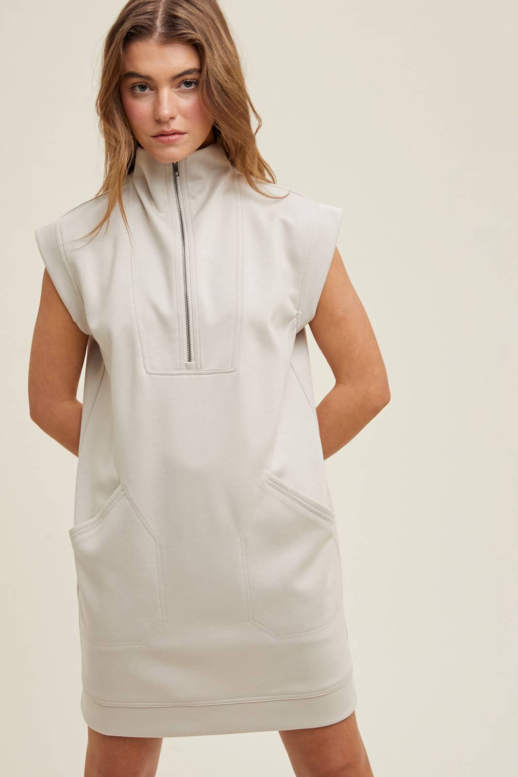 SCUBA HALF-ZIP MINI DRESS