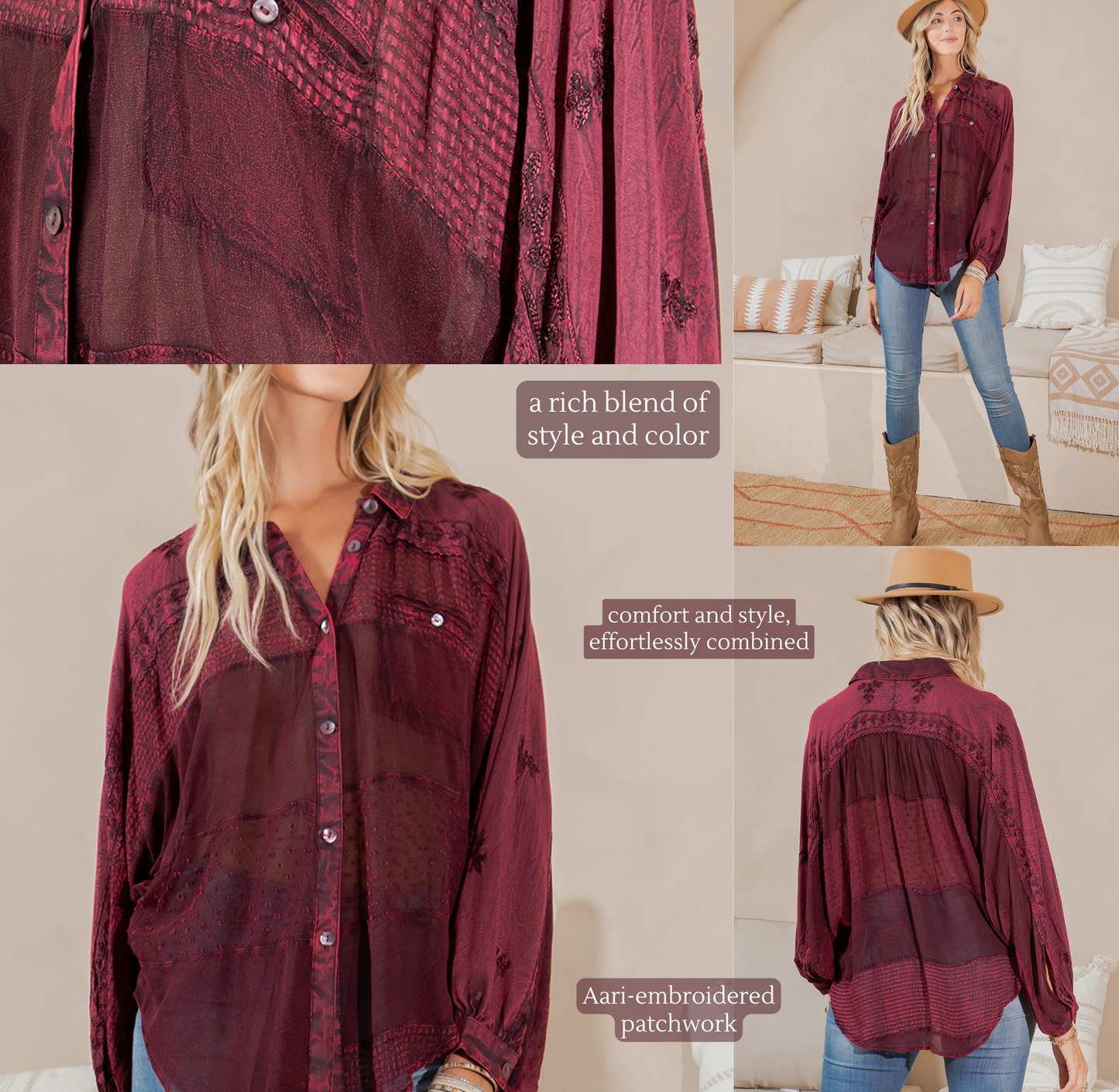 Embroidery Bishop Sleeves Loose Top