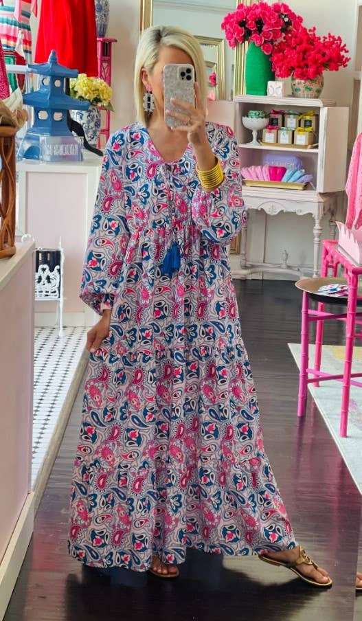 Paisley Print V neck Maxi Dress