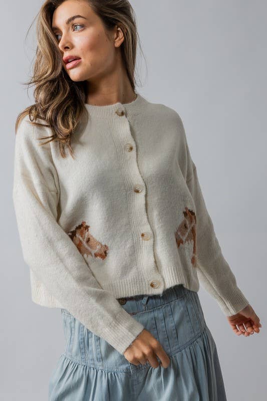 Horse Graphic Button Front Cropped Cardigan
