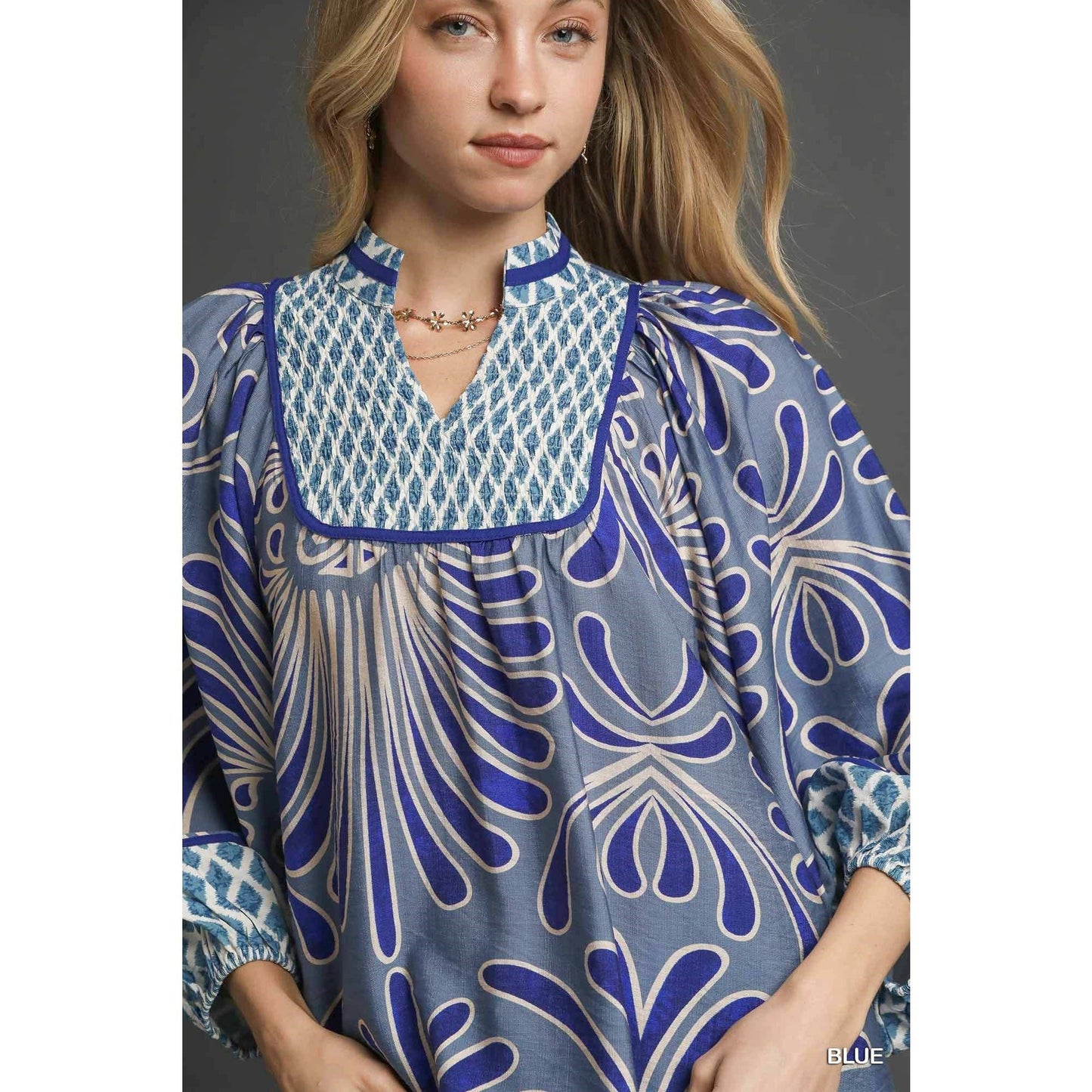 Print Smocked Yoke Top