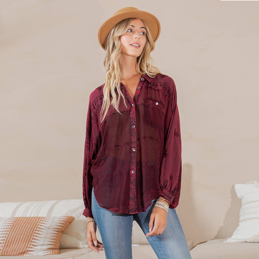 Embroidery Bishop Sleeves Loose Top