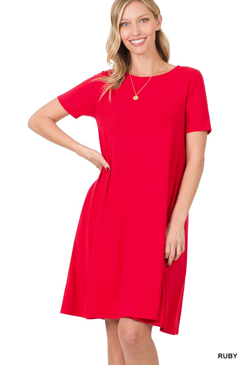 Short Sleeve A Line Dress With Pockets